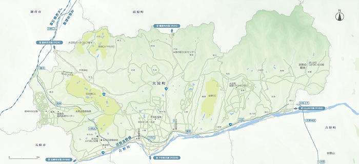 大淀町全体図　地図をクリックするとPDFデータをダウンロードできます。