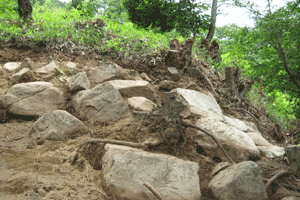 みつかった墳丘の列石の一部の写真