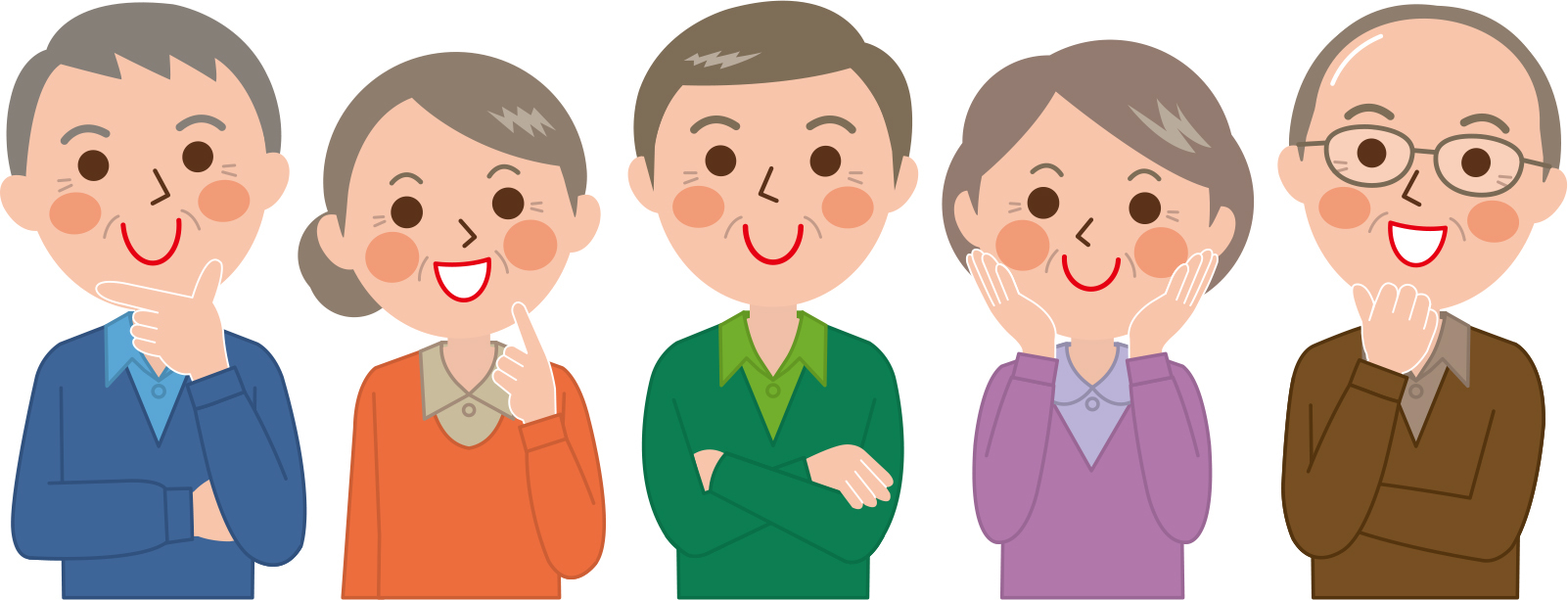 高齢者の方が笑顔で横並びになって話を聞いている様子